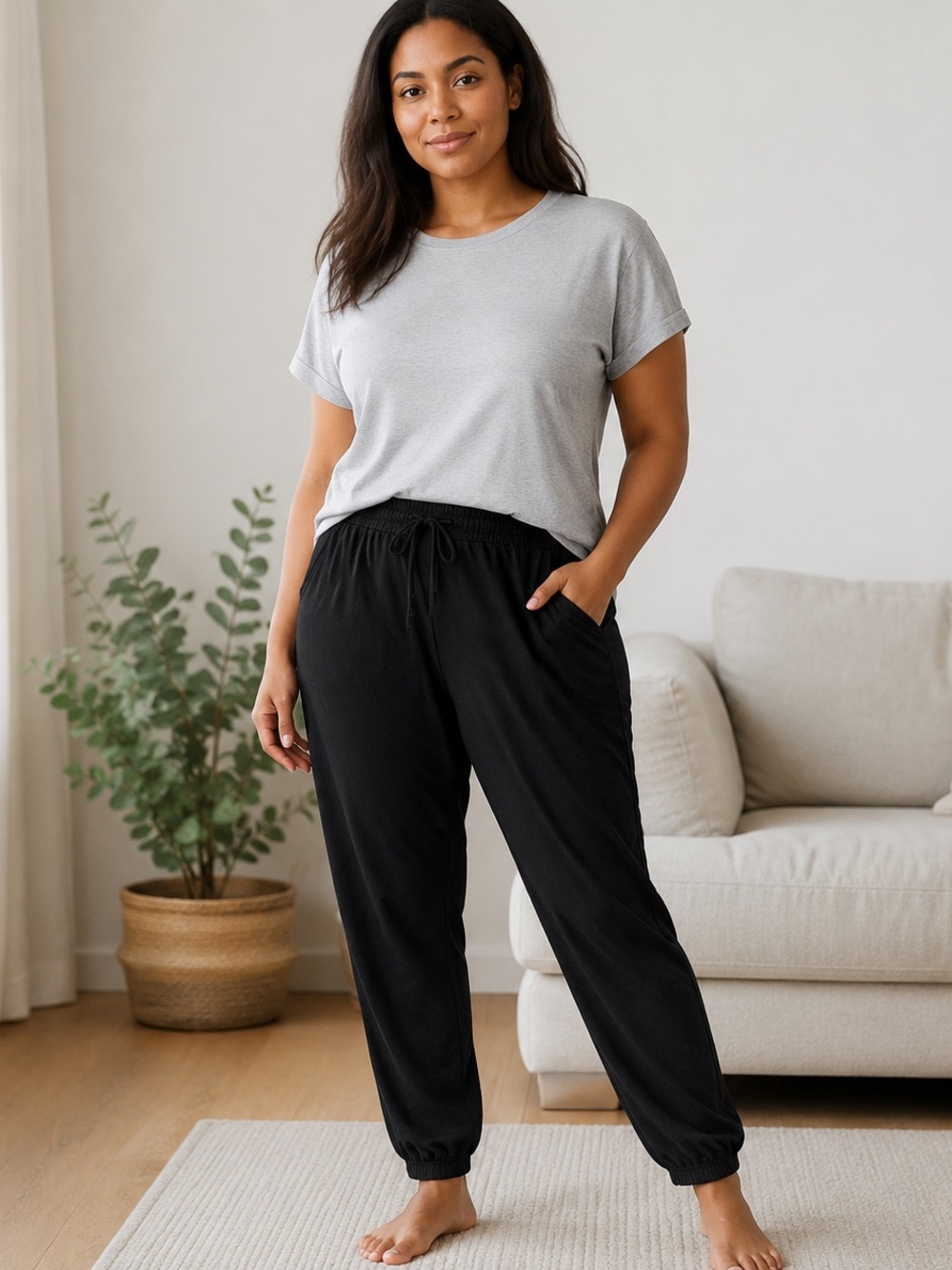 Black Relaxed Harem Lounge Pants with Pockets Size M - Combo of 2 Black